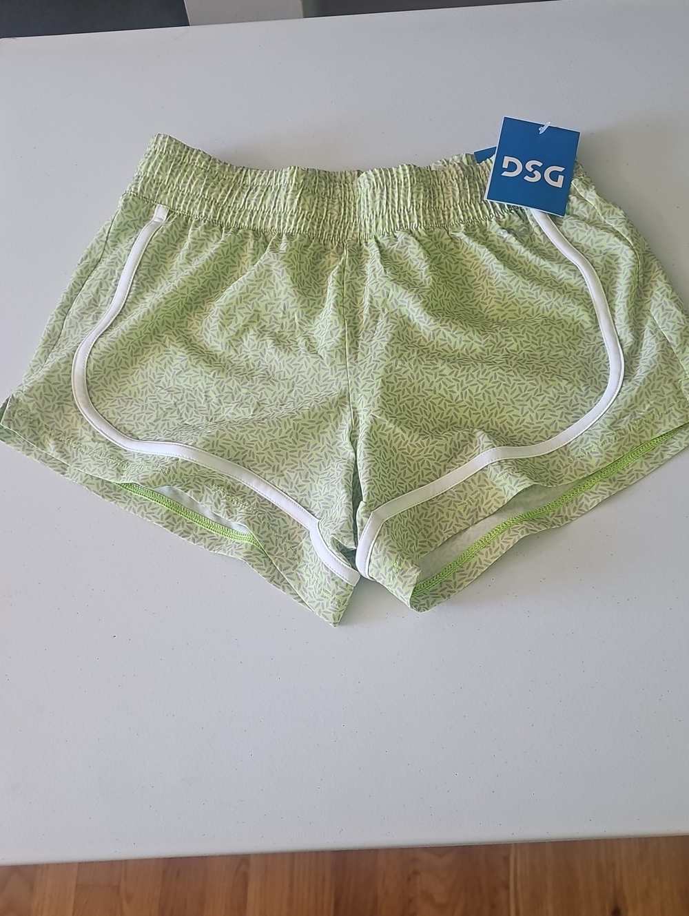 DSG Light Lime Printed Women's Athletic Shorts with White Piping